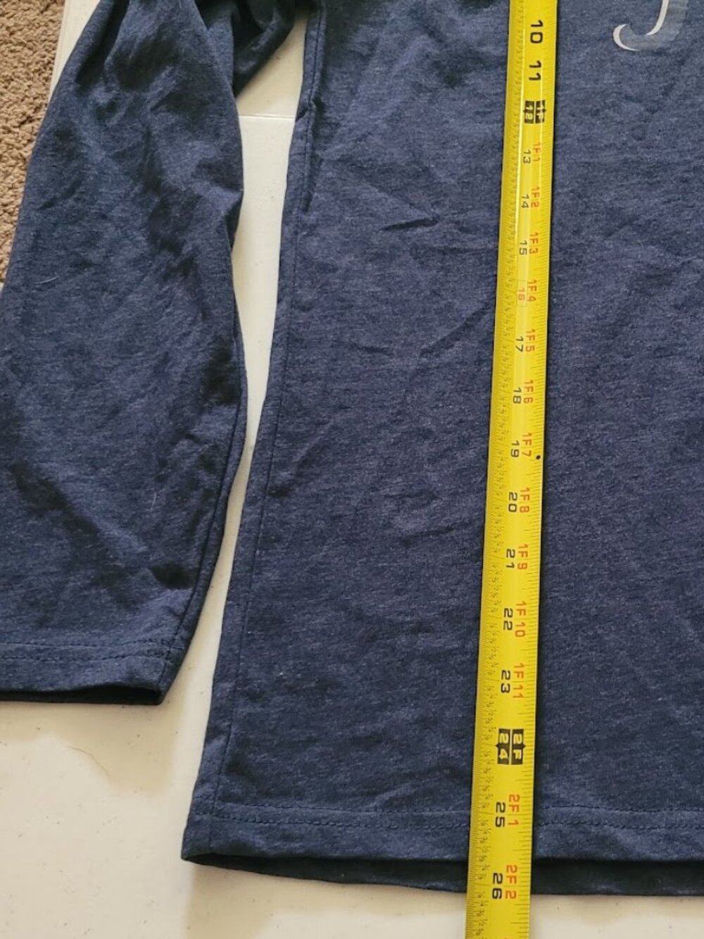Large Relaxed Fit V-Neck Long Sleeve Navy Heather Tee - Picture 6 of 9